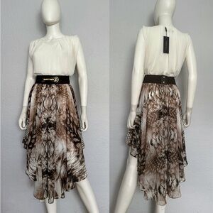 NWT CHIFFON HIGH-LOW BELTED TWO-TONE DRESS ASYMMETRICAL SKIRT ANIMAL PRINT‎ GOWN